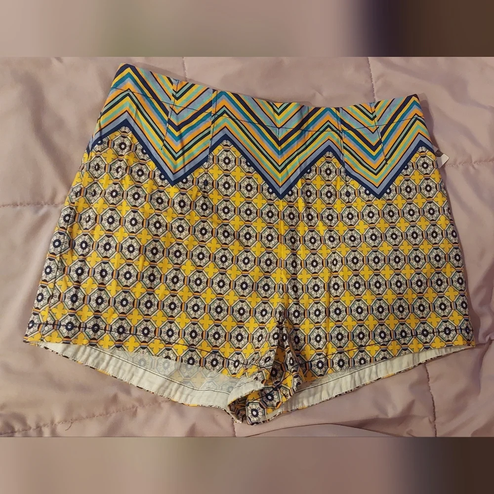 Anthropologie Colorful Geo Printed High Rise Relaxed Shorts